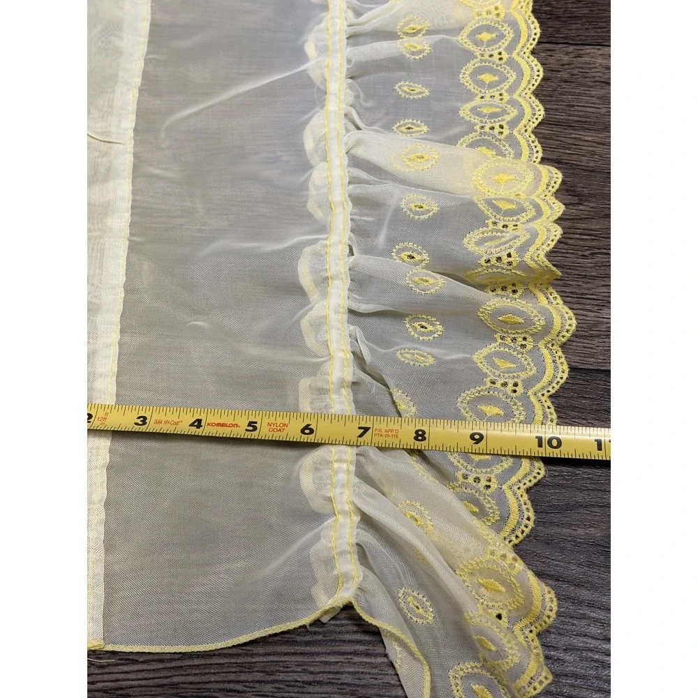 Yellow Ruffled Sheer Window Curtains‎ Set Valances Swags Embroidered Country